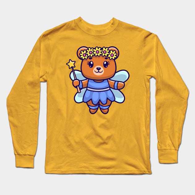 Cute Bear Fairy Holding Magic Wand Cartoon Long Sleeve T-Shirt by Catalyst Labs